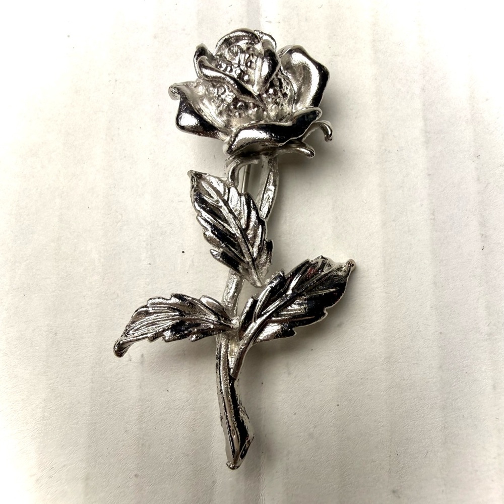 Vintage Safety Pin Charm Brooch Bullet Cubic Zirconia Crystal Dangle Silver Tone
